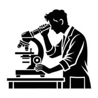 A man in a suit is looking through a microscope vector