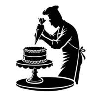 A silhouette of a man with a cake on a table vector