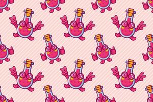 cheerful flask glass character seamless pattern illustration background vector