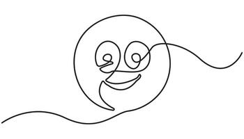 One continuous line art smiling face isolated illustration vector