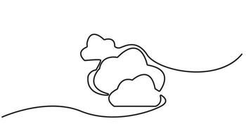 Clouds one continuous line drawing, illustration drawn with one continuous line of clouds in the sky. Single line concept of overcast cloudy weather vector