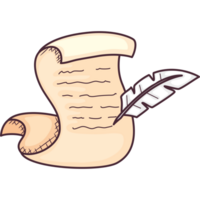 Cartoon scroll with feather and ink icon isolated design png