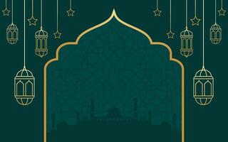 Islamic Ramadan Art Background with Mosque, Lantern, and Traditional Patterns vector