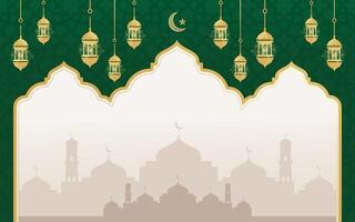 Modern Ramadan Kareem Background with Mosque Dome and Lanterns vector