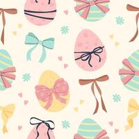 Cute easter seamless patterns with eggs and bows vector