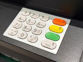 Atm keypad with multilingual options and colorful buttons for transaction control photo