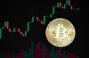 bitcoin with Candlestick Charts in the background photo