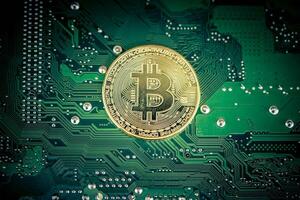 Cryptocurrency on a computer mother board photo