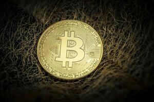 Bitcoin on a fleece of gold threads photo