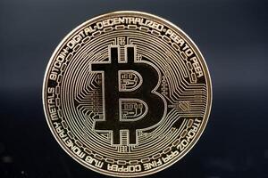 on bitcoin on a black background photo