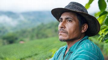 coffee farmer reflecting on his empty plantation landscape photo