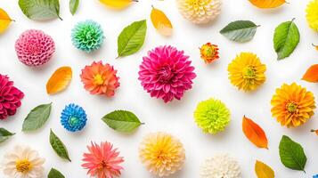 Colorful Floral Arrangement with Assorted Flowers and Leaves photo