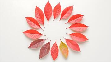 Beautiful Red Leaves Arranged in a Circular Pattern on White Background photo