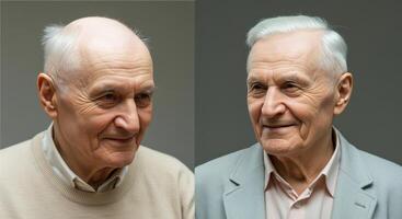 Portraits of mature caucasian men with diverse expressions and styles for character studies photo
