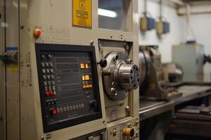 Control panel of a metalworking machine operating in a factory photo