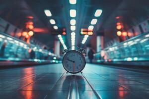 Alarm clock showing almost seven o'clock in subway station photo