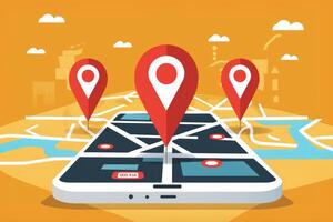Mobile gps navigation app showing road map with pins on smartphone screen photo