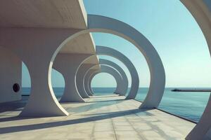 Modern architecture showing concrete structure framing the ocean view photo