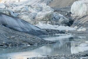 Glacial lake forming at the base of melting glacier photo