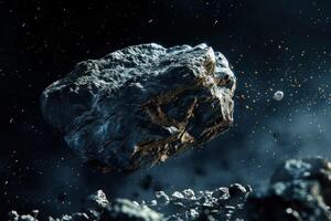Giant asteroid floating in space surrounded by debris and stars photo