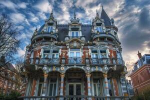 Imposing bourgeois building featuring wrought iron balconies photo