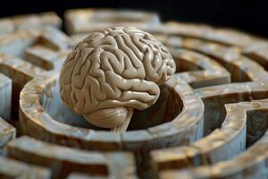 Human brain solving complex maze puzzle, finding solutions and navigating challenges photo