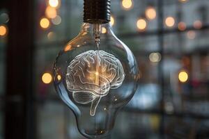 Light bulb containing brain symbolizing ideas and innovation photo