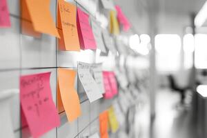 Scrum board showing tasks for project management in modern office photo