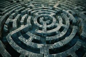 Large stone labyrinth representing complexity and problem solving photo