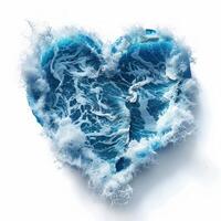 Powerful ocean wave forming heart shape with foam and splashes photo