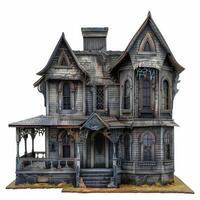 Creepy victorian haunted house with broken windows and spider webs photo