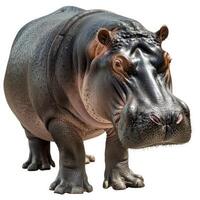 Large hippopotamus standing on white background photo