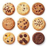 Delicious assorted cookies displayed on white background photo