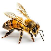 Honey bee standing on white background photo