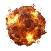 Burning fireball exploding with flames on white background photo