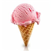 Strawberry ice cream melting on a cone on a white background photo