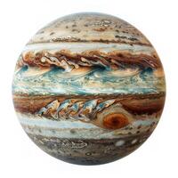 Jupiter planet rotating showing great red spot and colorful stripes photo
