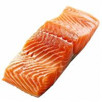 Fresh salmon fillet isolated on white background, showing rich texture and color photo