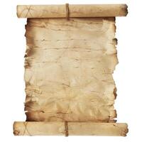 Old blank scroll tied with string on white background photo