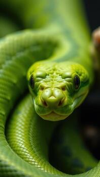un verde serpiente con sus cabeza arriba y sus ojos cerrado foto