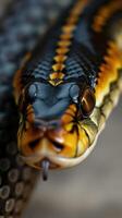 A close up of a snake's head with its mouth open photo