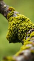 A close up of a mossy branch photo