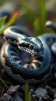 A snake with a black and white pattern on its body photo