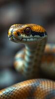 A close up of a snake with its head turned to the side photo