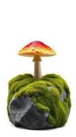 A mushroom sitting on top of a rock photo