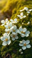 White flowers on mossy ground photo