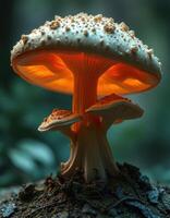 A mushroom with a bright orange cap photo