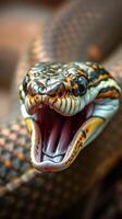 A close up of a snake with its mouth open photo