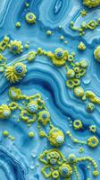 A close up of a blue and yellow pattern photo