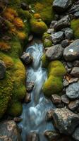 A stream of water flowing through a rocky area photo
